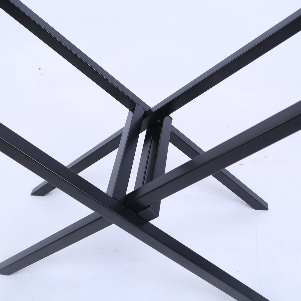 Empty black steel X-frame of the folding firewood rack